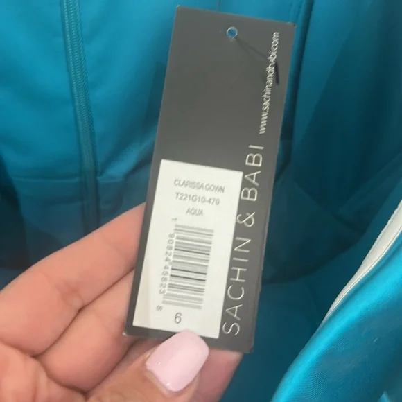 Sachin & Babi | Clarissa Pleated One-shoulder Gown NWT SIZE 6 AQUA COLOR - Picture 9 of 9